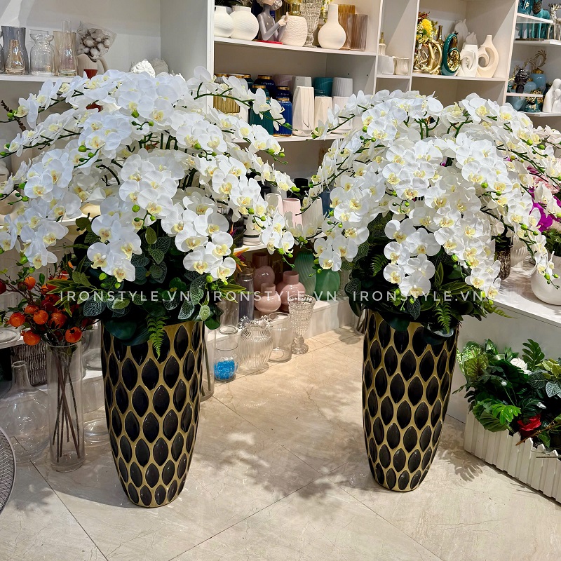 Bình hoa lan lụa cao cấp 1m5 trang trí sảnh mã 55